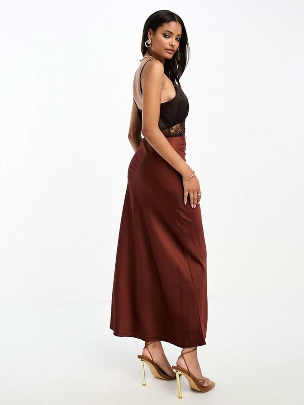 Abercrombie & Fitch Brown Satin Lace Panel Slip Dress Womens Medium New NWT - Picture 6 of 15